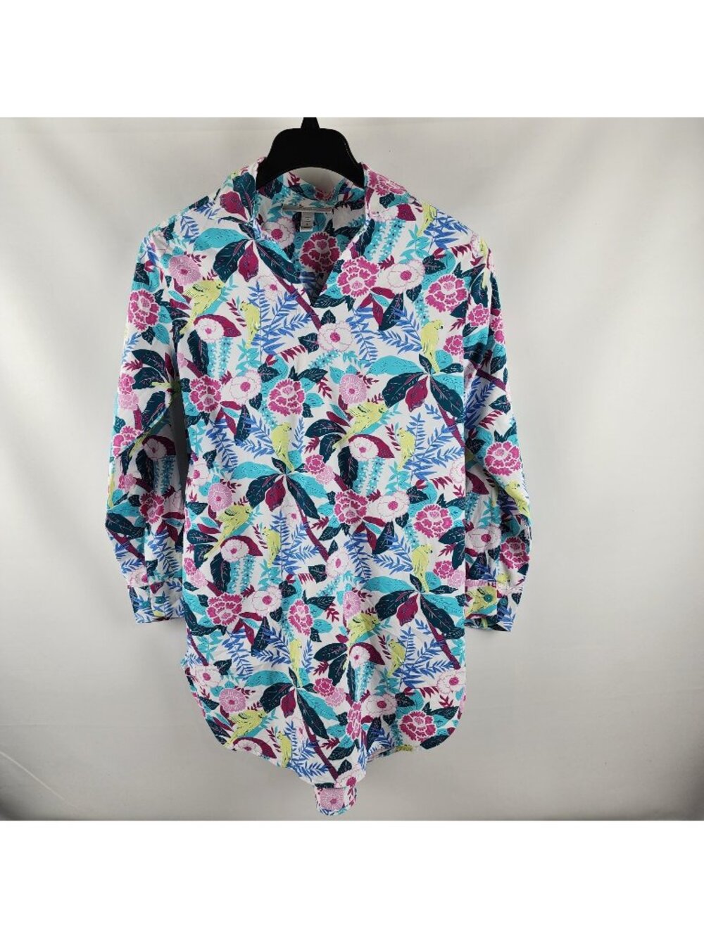 Coolibar Shirt Womens Small Multi UPF+ 50 Tropical Flora Parrot Print Pullover